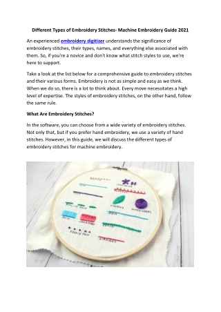 Different Types of Embroidery Stitches- Machine Embroidery Guide 2021