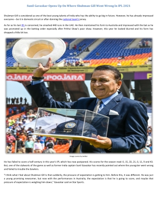 Sunil Gavaskar Opens Up On Where Shubman Gill Went Wrong In IPL 2021