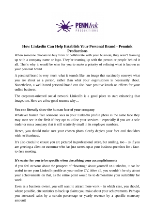 How Linkedin Can Help Establish Your Personal Brand - Pennink Productions