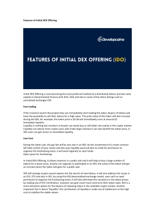 Features of Initial DEX Offering