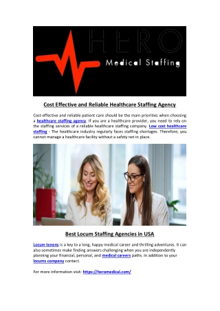 Cost Effective and Reliable Healthcare Staffing Agency