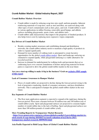 Crumb Rubber Market - Global Industry Report, 2027