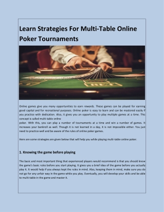 Strategies For Multi-Table Online Poker Tournaments (1) (1)