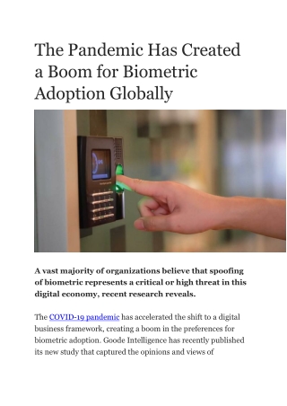 The Pandemic Has Created a Boom for Biometric Adoption Globally