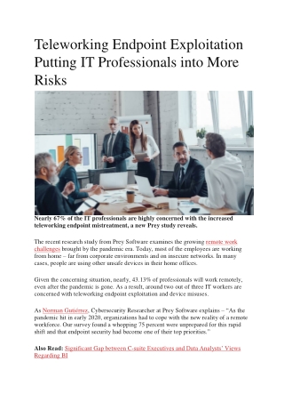 Teleworking Endpoint Exploitation Putting IT Professionals into More Risks