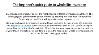 The beginner's quick guide to whole life insurance