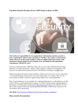 Top Data Security Practices Every CISO Needs to Know in 2021