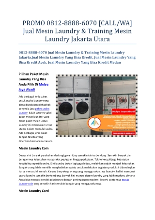 PROMO 0812-8888-6070 [CALLWA] Jual Mesin Laundry & Training Mesin Laundry Jakarta Utara