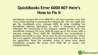 QuickBooks Error 6000 80? Here’s How to Fix it