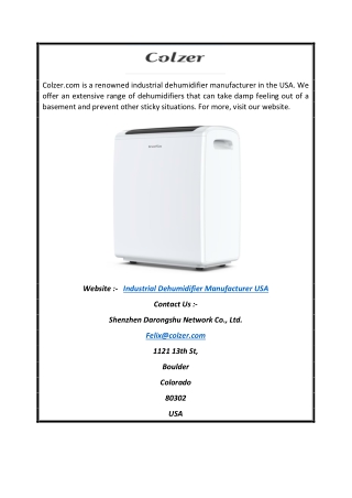 Industrial Dehumidifier Manufacturer USA | Colzer.com