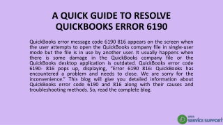A QUICK GUIDE TO RESOLVE QUICKBOOKS ERROR 6190