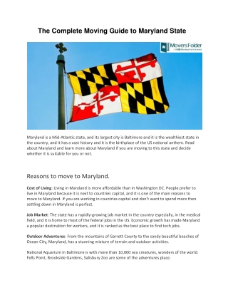 The Complete Moving Guide to Maryland State