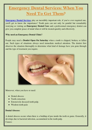 Emergency Dental Services When You Need To Get Them