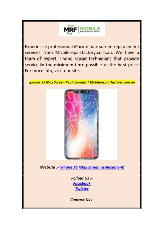 Iphone XS Max Screen Replacement  Mobilerepairfactory.com.au