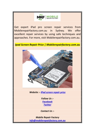 Ipad Screen Repair Price  Mobilerepairfactory.com.a