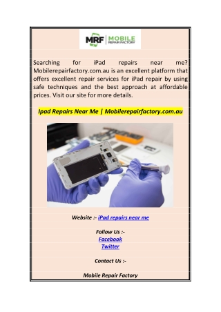 Ipad Repairs Near Me  Mobilerepairfactory.com.a