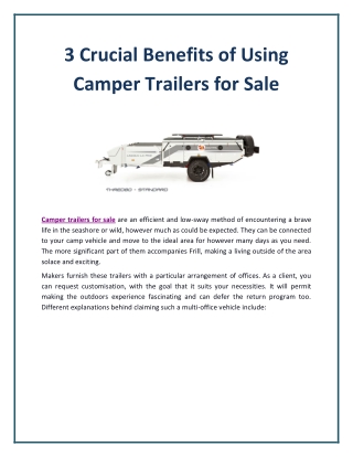 3 Crucial Benefits of Using Camper Trailers for Sale