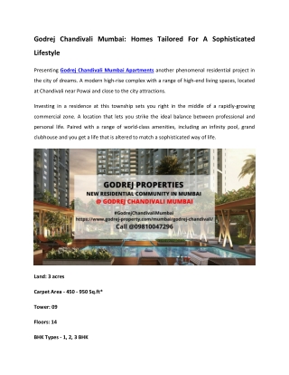 Godrej Chandivali Mumbai - Homes Tailored For A Sophisticated Lifestyle