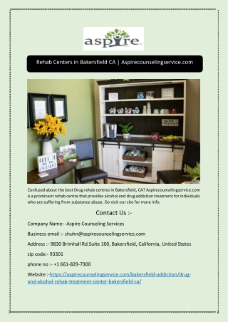 Rehab Centers in Bakersfield CA | Aspirecounselingservice.com