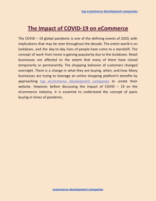 The Impact of COVID-19 on eCommerce