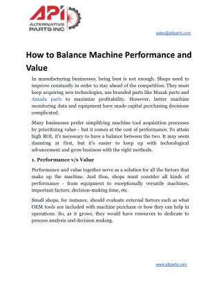 How to Balance Machine Performance and Value