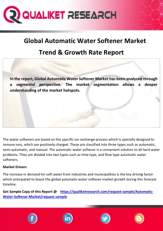 Global Automatic Water Softener Market-Global Industry trend, Business Analysis,
