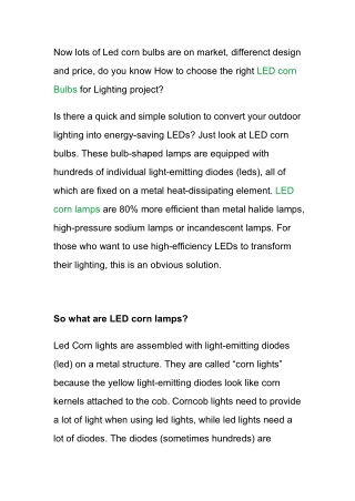 How to choose the right LED corn Bulbs for Lighting project