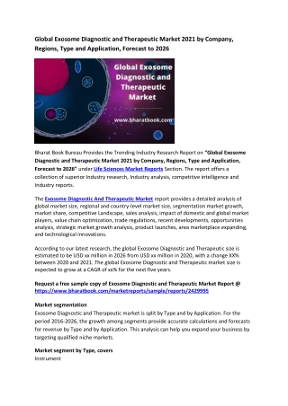 Global Exosome Diagnostic and Therapeutic Market Research Report 2021-2026