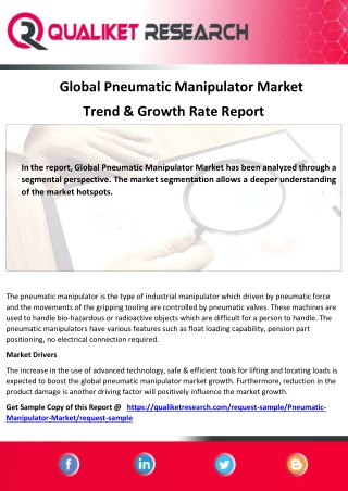 Global Pneumatic Manipulator Market Global Industry trend, Business Analysis
