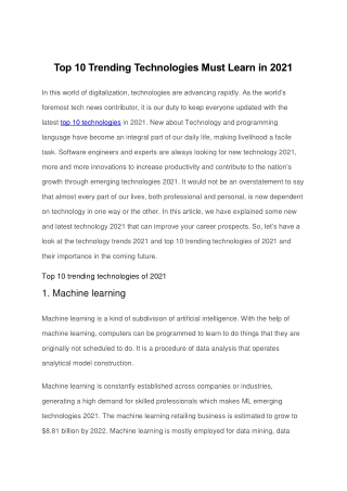 Top 10 Trending Technologies Must Learn in 2021