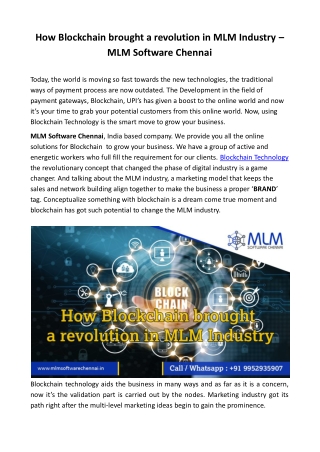 How Blockchain brought a revolution in MLM Industry - MLM Software Chennai