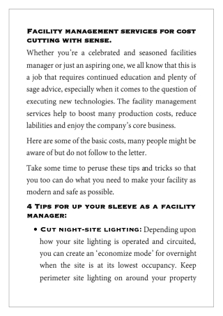 How to save money using Facility management services