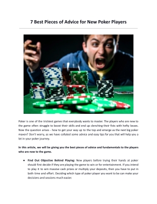 7 Best Pieces of Advice for New Poker Players