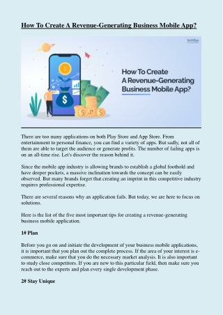 How To Create A Revenue-Generating Business Mobile App