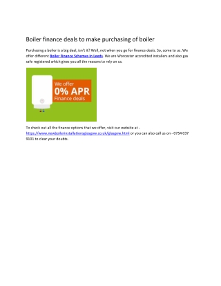 Boiler finance deals to make purchasing of boiler