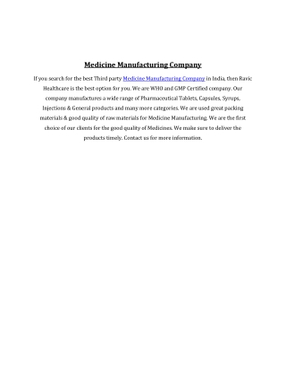 Medicine Manufacturing Company