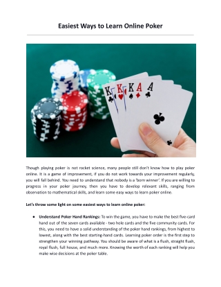 Easiest Ways to Learn Online Poker