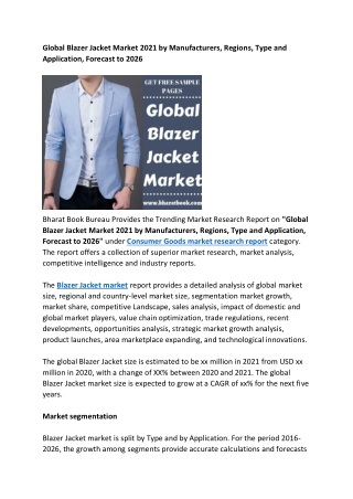 Global Blazer Jacket Market Size Study By Type and Regional Forecasts to 2026