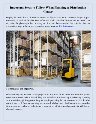 Important Steps To Follow When Planning A Distribution Center