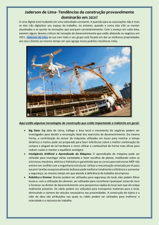 Jaderson de Lima- Tendências da construção provavelmente dominarão em 2021!