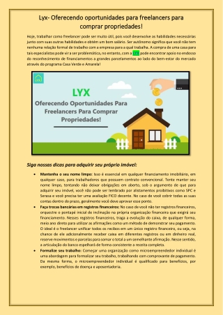Lyx- Oferecendo oportunidades para freelancers para comprar propriedades!