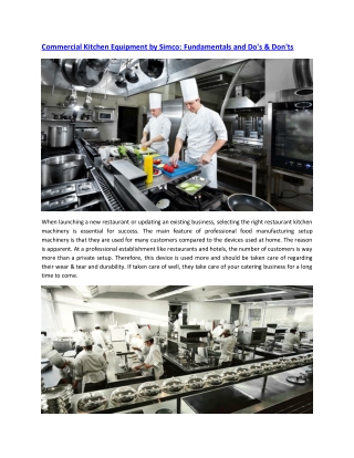 Commercial Kitchen Equipment by Simco Fundamentals and Do's & Don'ts