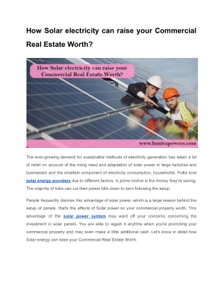 How Solar electricity can raise your Commercial Real Estate Worth