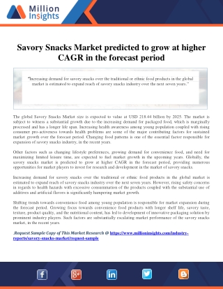 Savory Snacks Market predicted to grow at higher CAGR in the forecast period