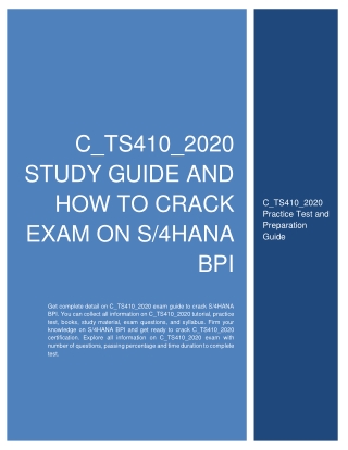 C_TS410_2020 Study Guide and How to Crack Exam on S4HANA BPI