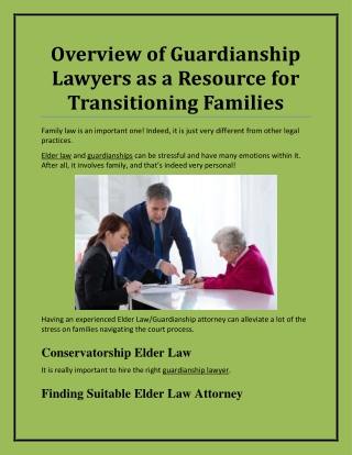 Overview of Guardianship Lawyers as a Resource for Transitioning Families