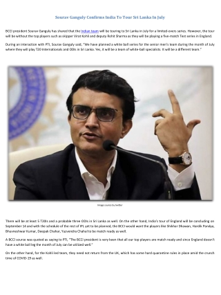 Sourav Ganguly Confirms India To Tour Sri Lanka In July