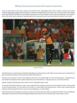 SRH Player Shreevats Goswami Opens Up On Captaincy Snub In Team