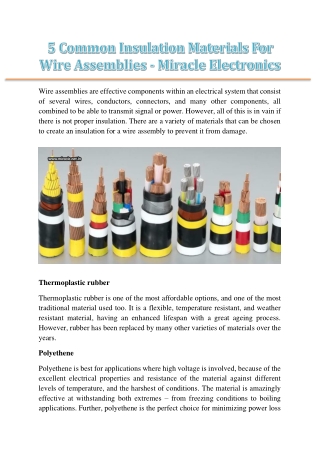 5 Common Insulation Materials For Wire Assemblies - Miracle Electronics