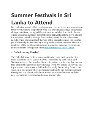 Summer Festivals in Sri Lanka to Attend